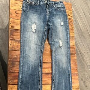 Cato Blue Distressed Straight Leg Jeans